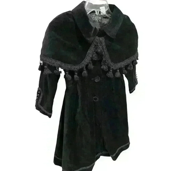 Elebini Girls Coat & Cape Set Black Velvet with Trim Size 6 Great Condition - Picture 2 of 16